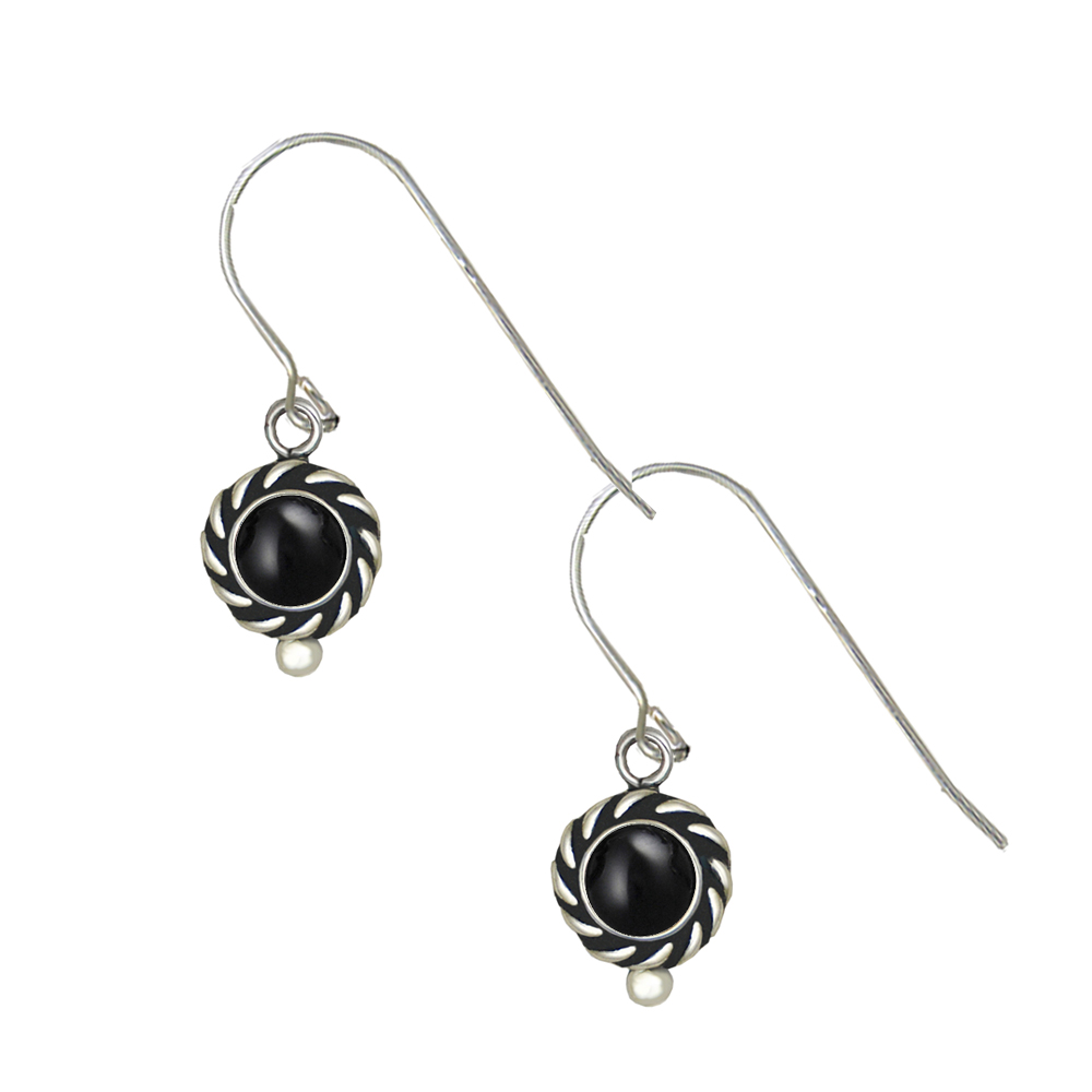 Sterling Silver Little Black Onyx Gemstone Drop Dangle Earrings